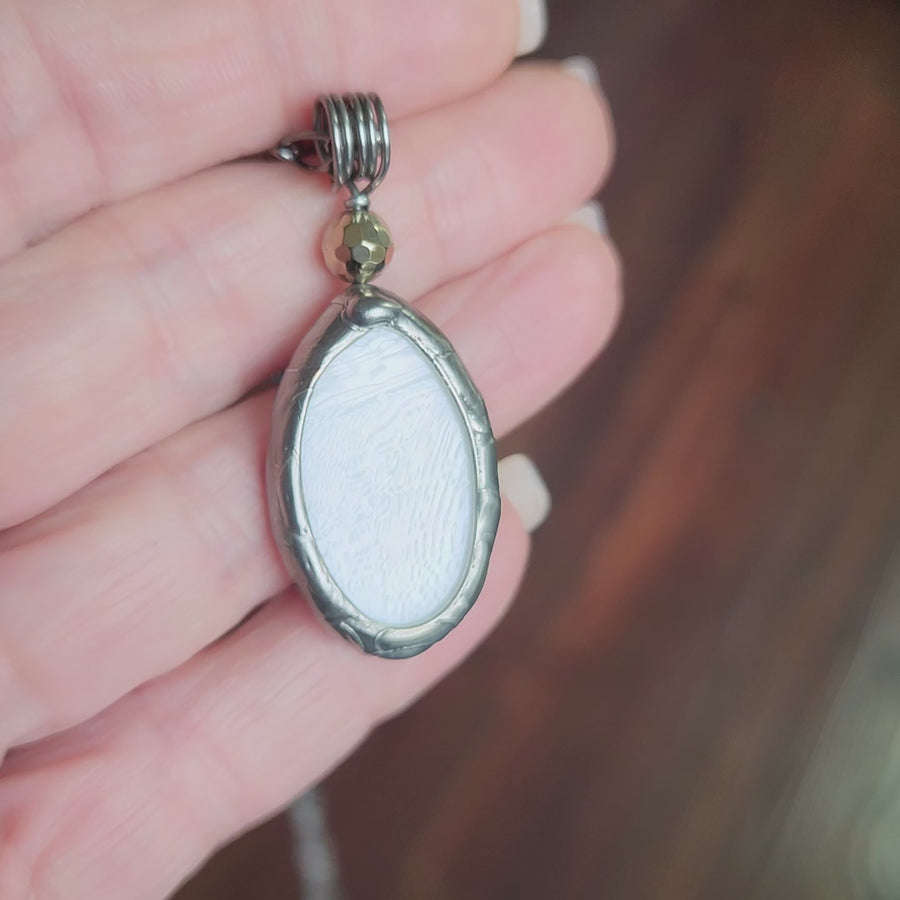 White Stained Glass with Faceted Gold Hematite