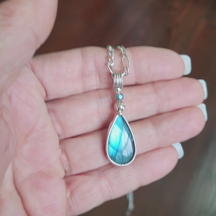 Cobalt Blue Labradorite Pendant with Crystal Bead - SOLD