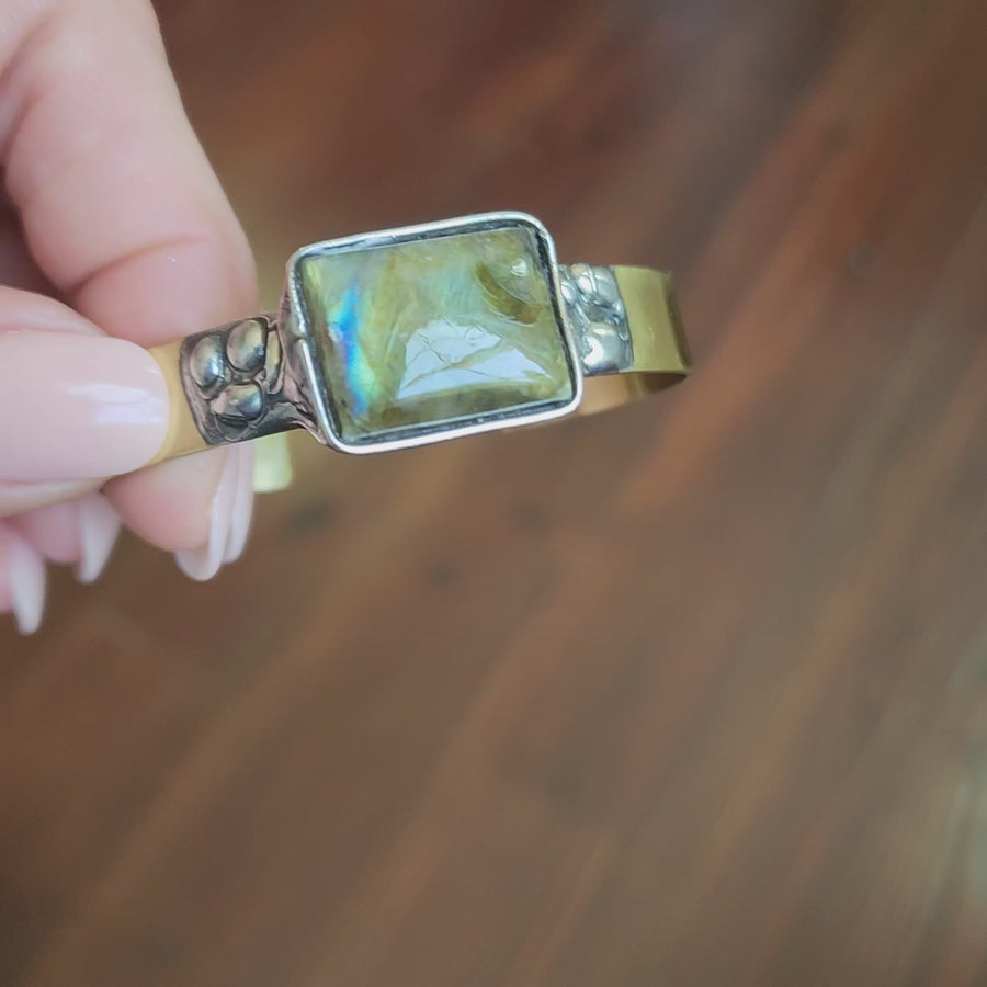 Labradorite and Brass Cuff Bracelet
