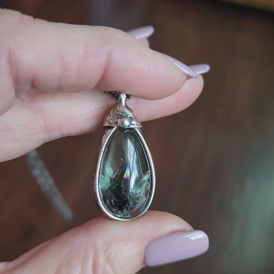 Polished Quartz Necklace, Fractured Dyed, Unique Gemstone - SOLD