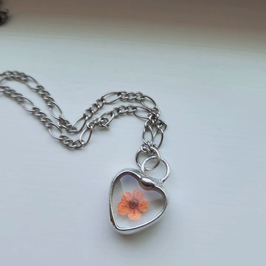 Pressed Flower Pendant Necklace, A Little Heart for Her