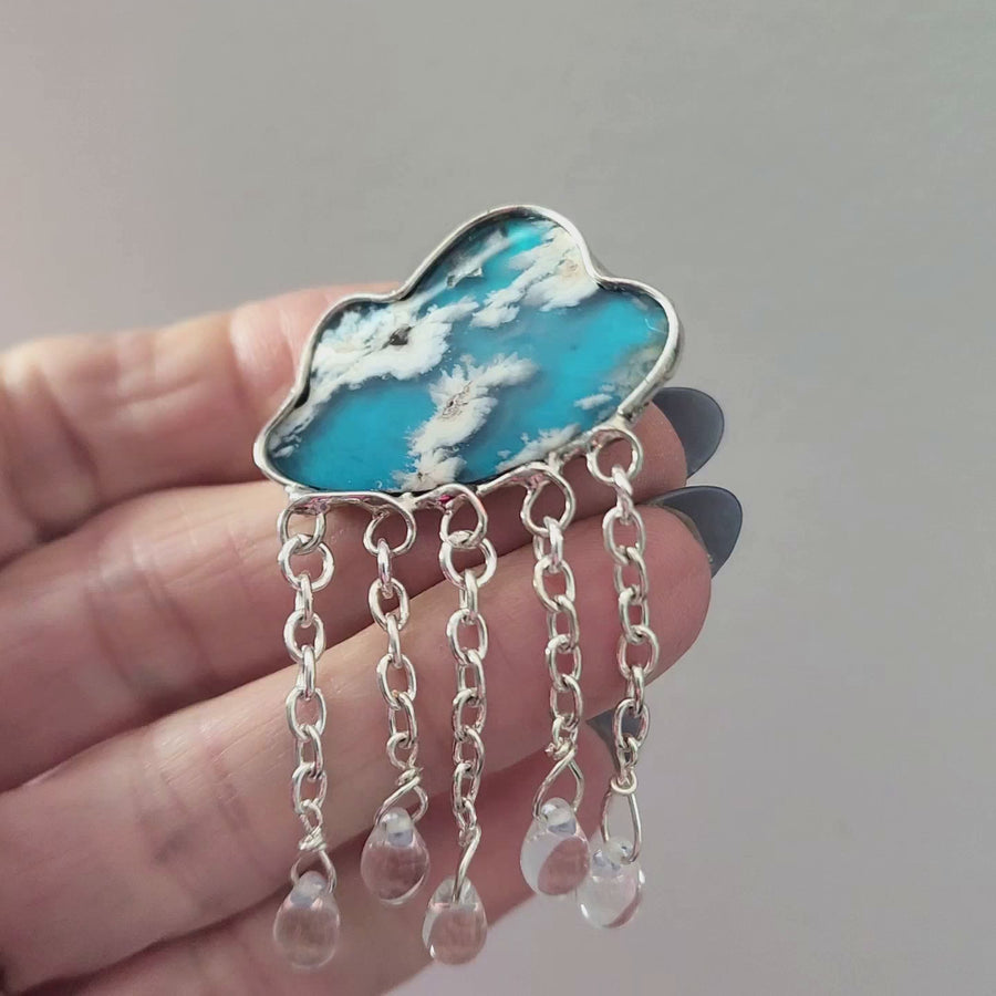 Cloud Brooch, Agate Doublet Cloud with Raindrops