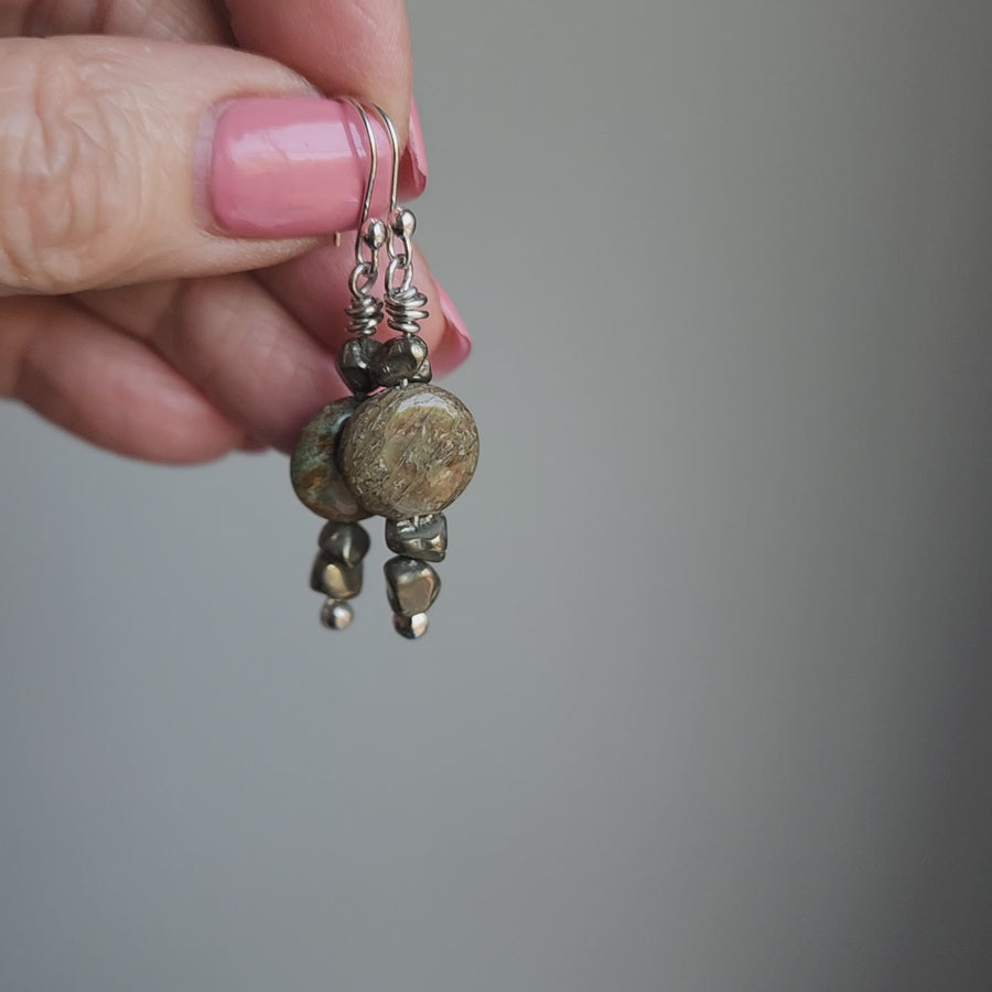 Boho Earrings Jasper & Pyrite Nuggets