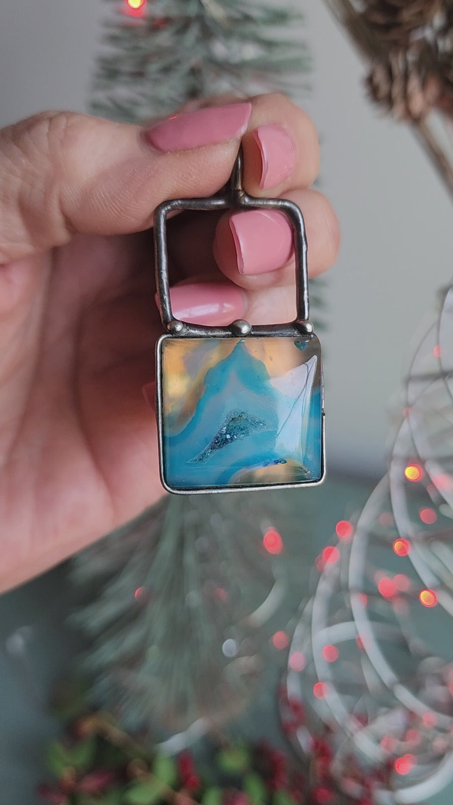 Square Agate Druzy Pendant Necklace - SOLD