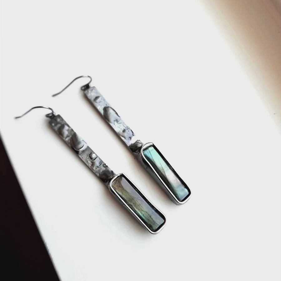 Artisan Made, Long Labradorite Bar Earrings