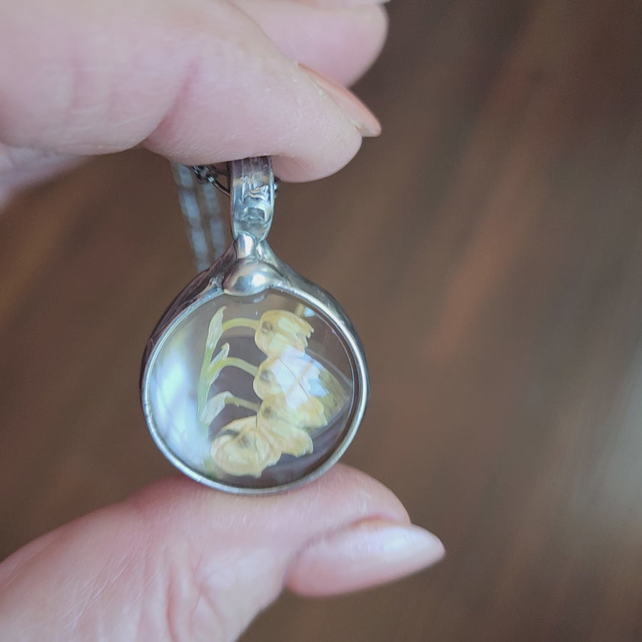 Lily of the Valley, Real Pressed Flower Round Pendant, Small Round