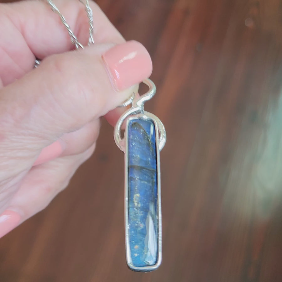 Long Cobalt Blue Labradorite Bar Pendant