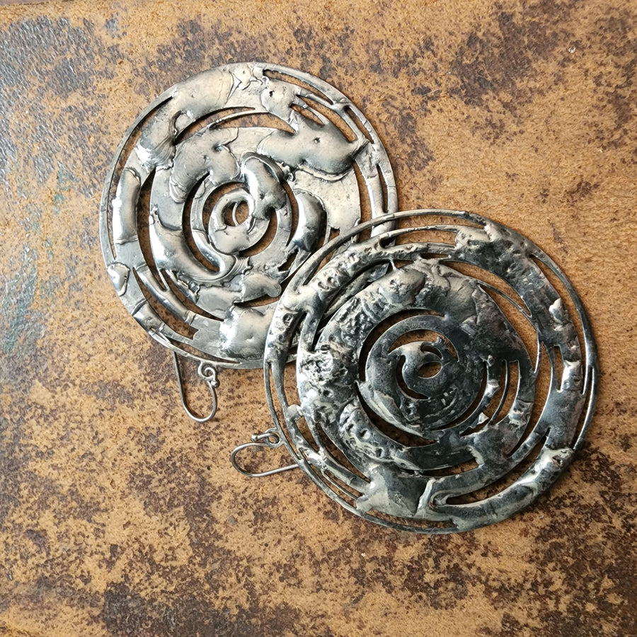 Handmade Heavy Large Spiral Hoop Earrings with .925 Sterling Silver Ear Wires. Truly Hand made in USA by Louisiana Artisan at Bayou Glass Arts Studio.