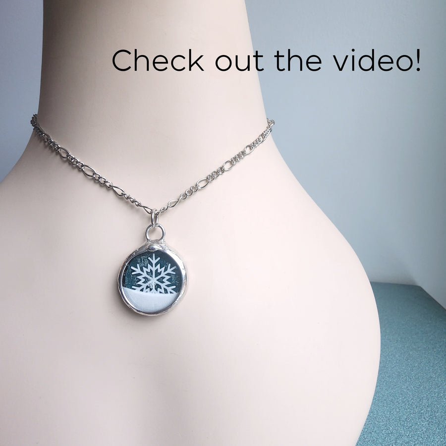 Snowflake Snow Globe Necklace, Fidget Shaker Jewelry