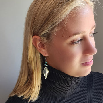 Fresh Water Pearls with Dark Silver Leaf Earrings