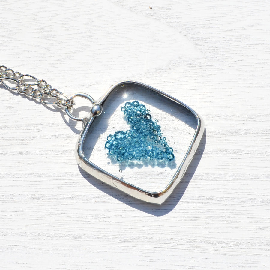 square glass pendant with fused blue heart inside. Quality plated fully adjustable figaro chain. Best gift for Wife, friend, sister, aunt, grandma, girlfriend