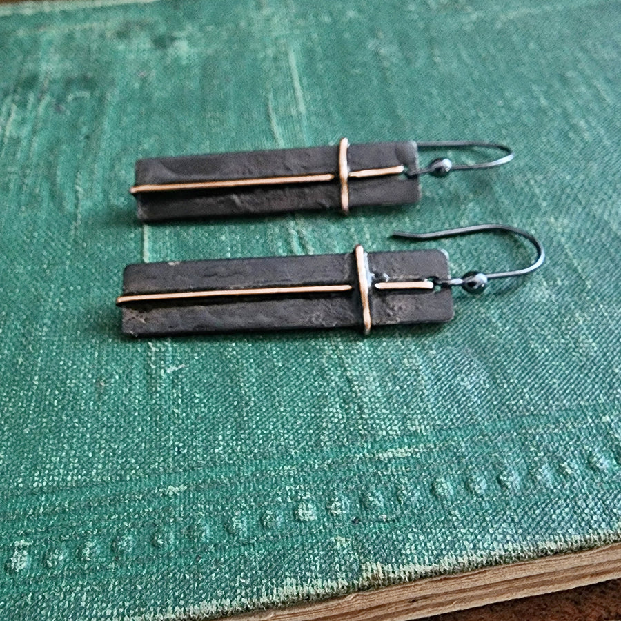 Handmade Metal Cross Earrings, slightly smaller than the pendant they match. Truly Hand Made in USA by Louisiana Artisan at Bayou Glass Arts Studio.