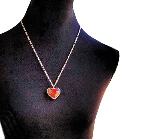 Model wearing Red and Black Heart Pendant on 24 inch fully adjustable Figaro chain