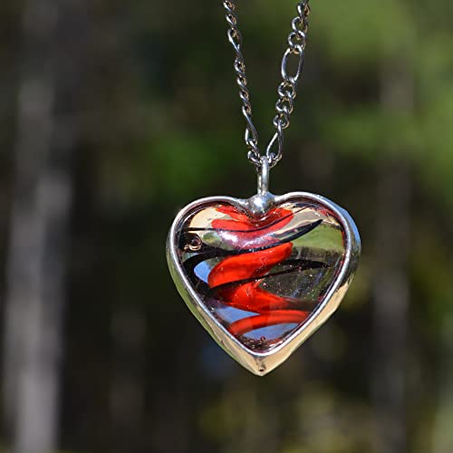 Swirled Puffy Heart Pendant Necklace  with Red and Black