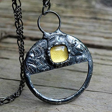 Real Magnifying Glass Pendant with Mosaic Tile Inset Necklace. Truly Handmade in USA by Louisiana Artisan at Bayou Glass Arts Studio.