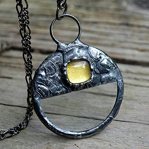 Real Magnifying Glass Pendant with Mosaic Tile Inset Necklace. Truly Handmade in USA by Louisiana Artisan at Bayou Glass Arts Studio.