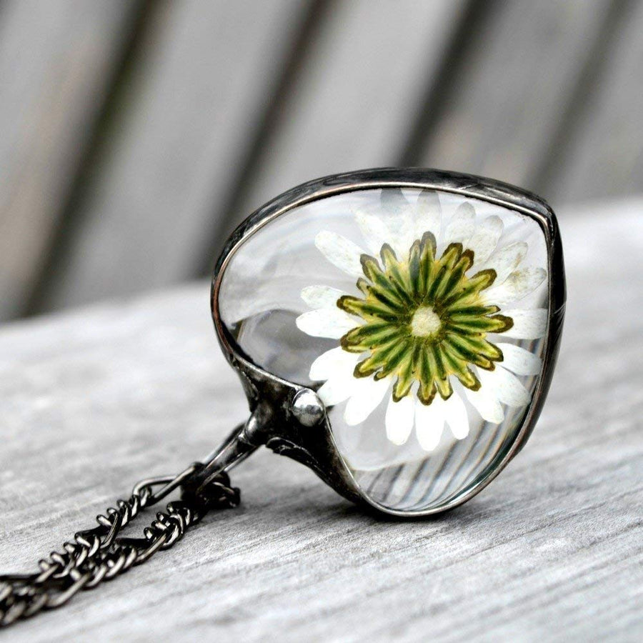 Even the back is beautiful. Daisy Heart Pendant in Gunmetal Finish. Truly Hand Made in USA by Louisiana Artisan at Bayou Glass Arts Studio. gift with meaning for her