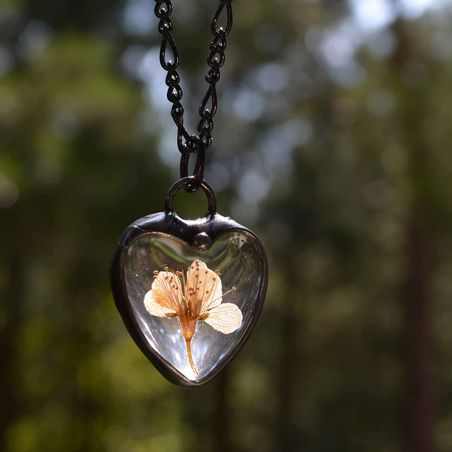 wild plum blossom heart pendant handmade by Louisiana Artisans at Bayou Glass Arts. Best gift for her.