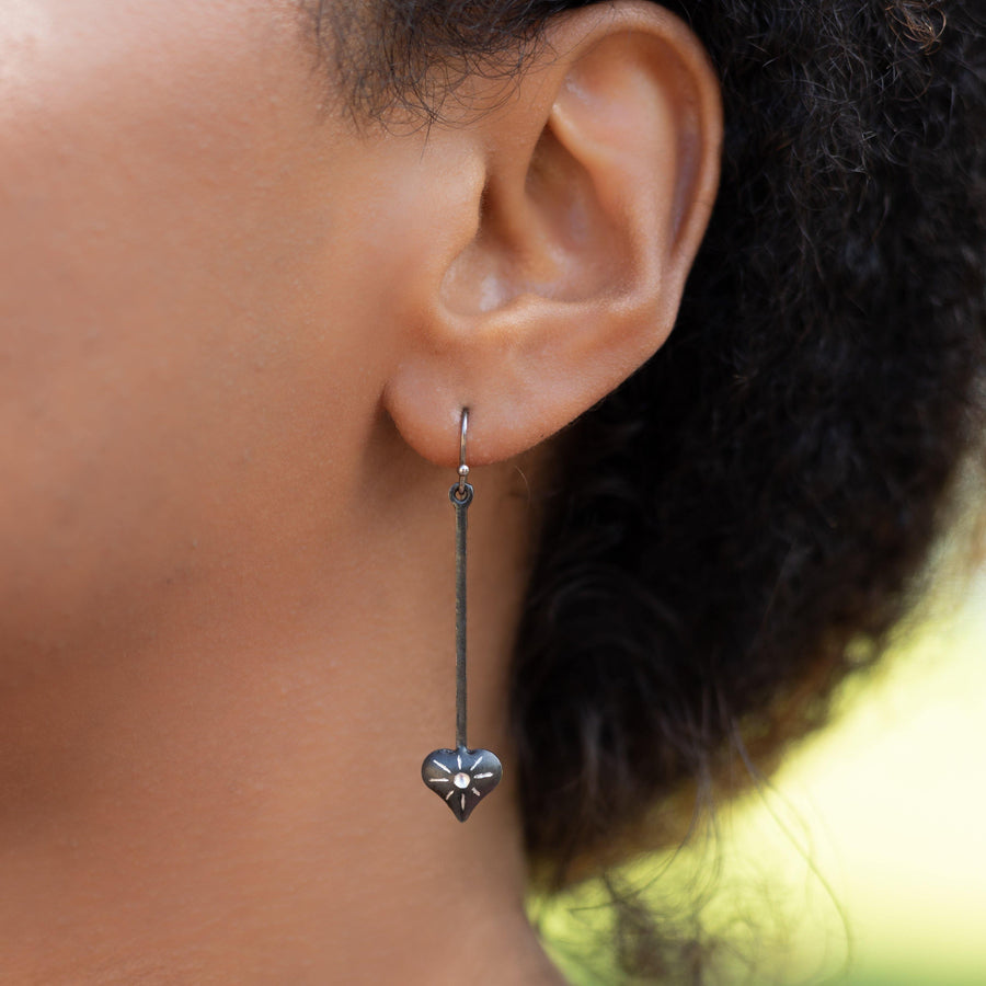 Dangle Heart Earrings with Starburst - Bayou Glass Arts