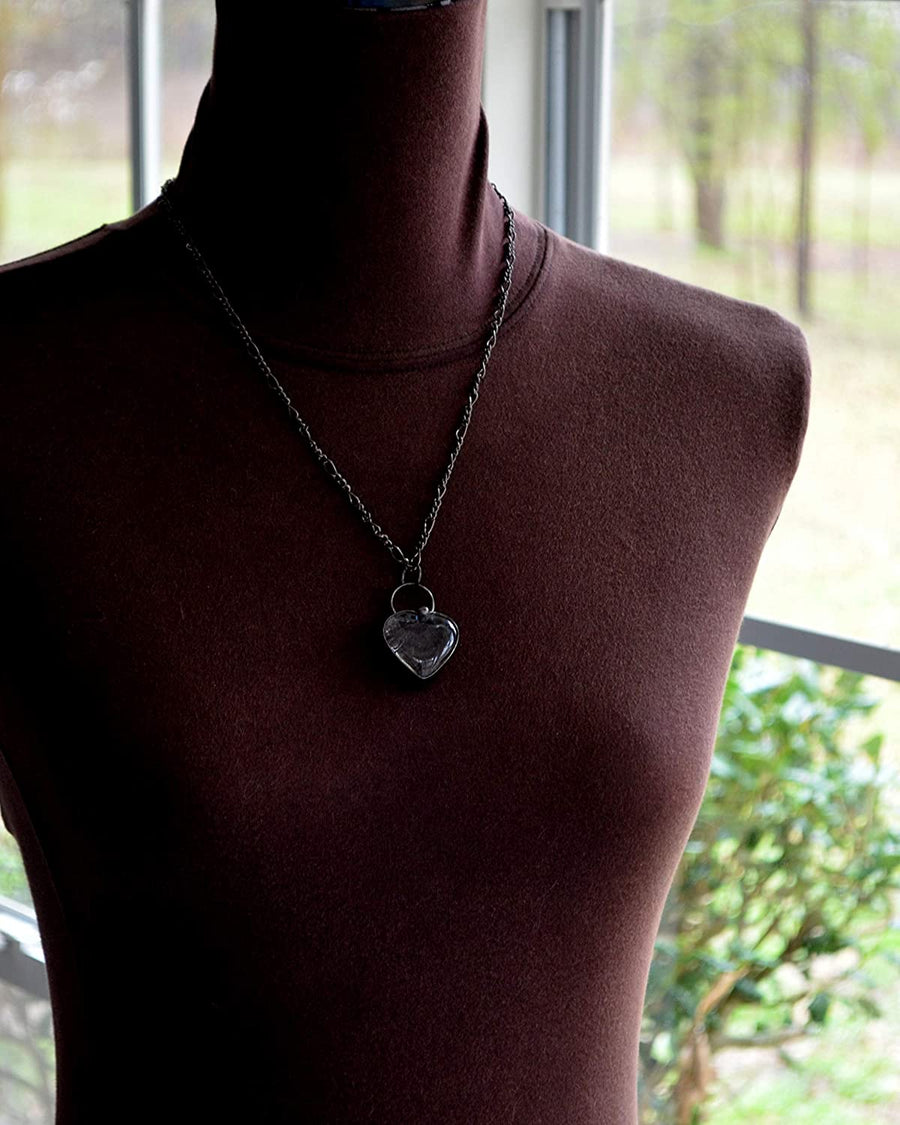 bust showing length of 24 inch chain with chunky heart pendant necklace