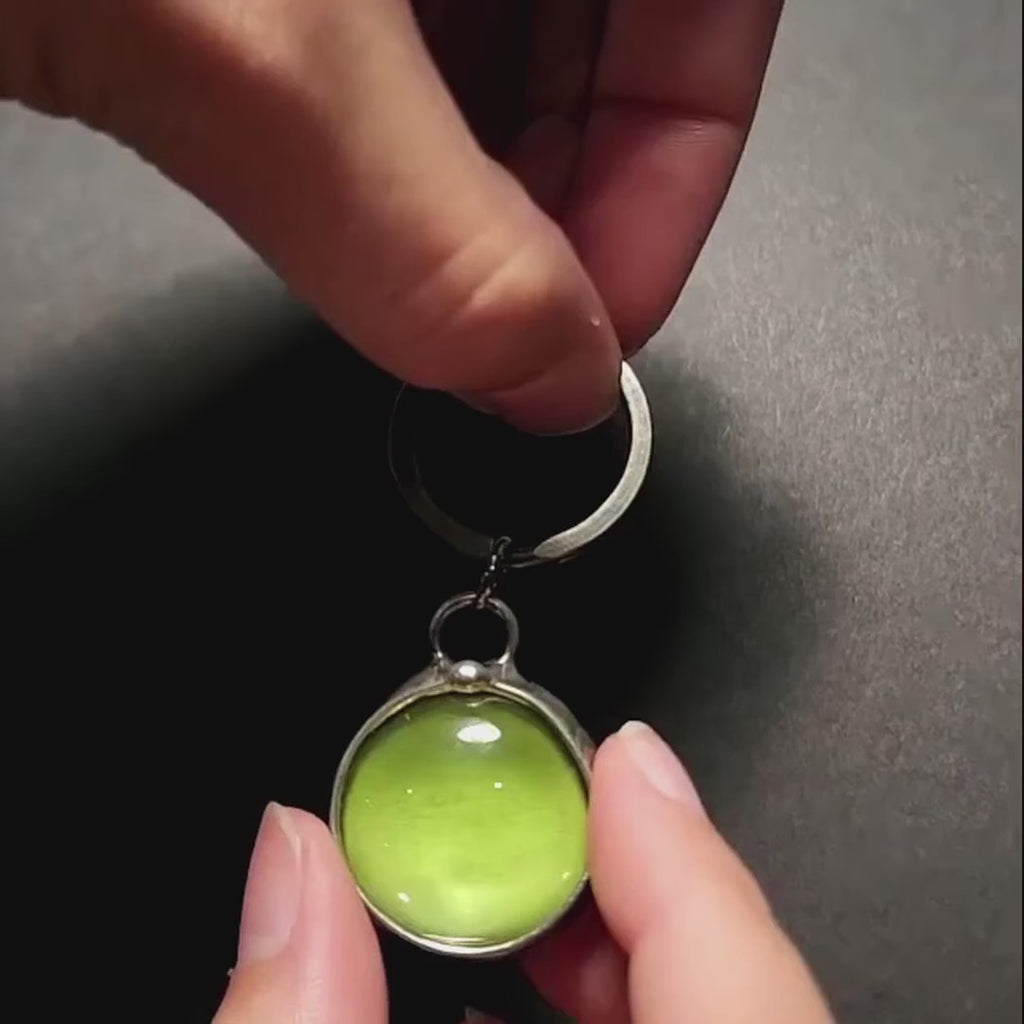Green See See Key Ring Pendant that when held to a bright light reveals the secret message hidden inside, Love You Dad