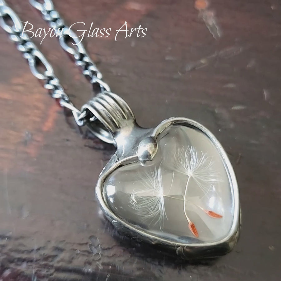 Wish Dandelion Heart Necklace with 3 or 4 Seeds