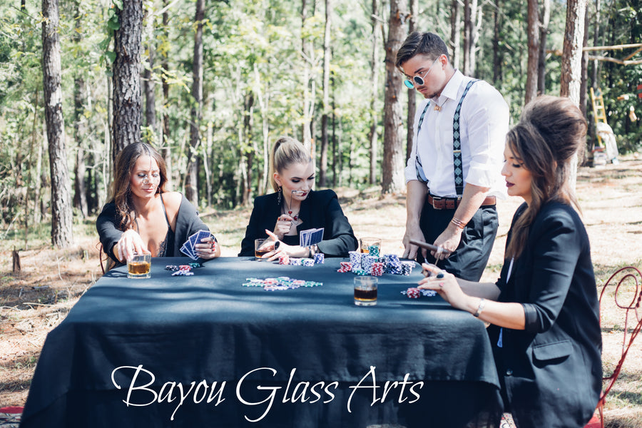 poker players wearing one of a kind hand made jewelry accessories for Bayou Glass Arts Handmade studio