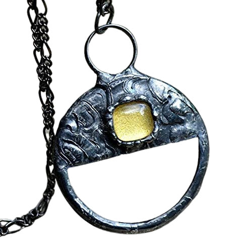 Real Magnifying Glass Pendant with Mosaic Tile Inset Necklace. Truly Handmade in USA by Louisiana Artisan at Bayou Glass Arts Studio.