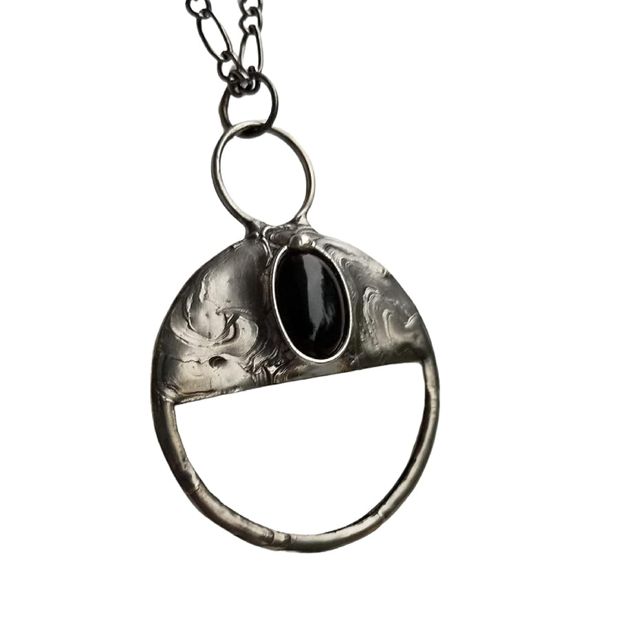 Handmade Magnifier Pendant with Black obsidian oval inset. Designed and Handmade in USA by Louisiana Artisan at Bayou Glass Arts Studio. Gift for Mom Grandma Retiree Birthday