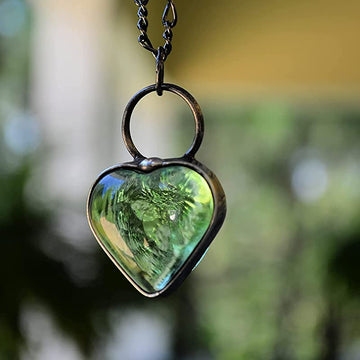 green chunky glass heart pendant necklace hand made in USA by Louisiana artisan at bayou glass arts studio