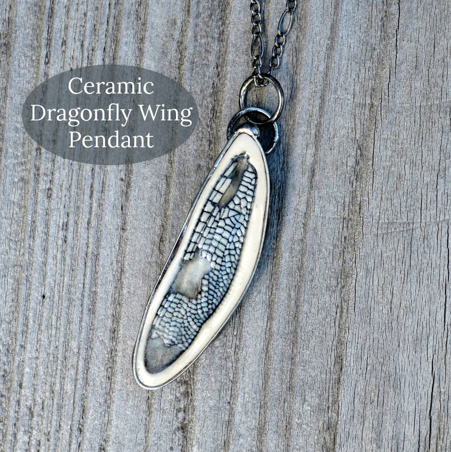 Ceramic Dragonfly Wing Pendant Truly Hand Made in USA by Louisiana Artisan at Bayou Glass Arts Studio