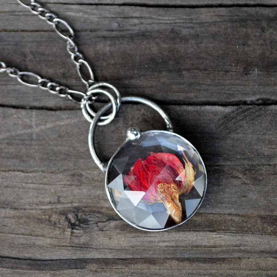 handmade_gunmetal_oxidized_silver_appearance_red_rose_faceted_pendant