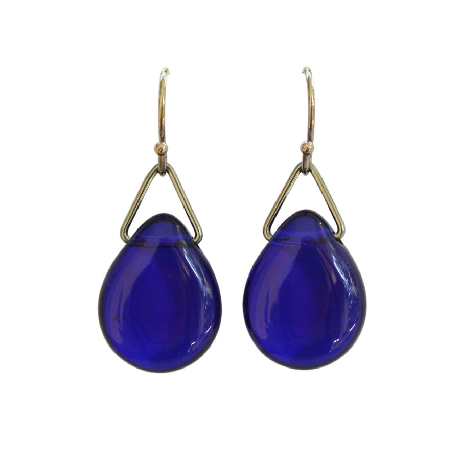Royal Blue Teardrop Dangle Earring on Sterling Silver wires and findings. Handformed and Created by Louisiana Artisans at Bayou Glass Arts in USA