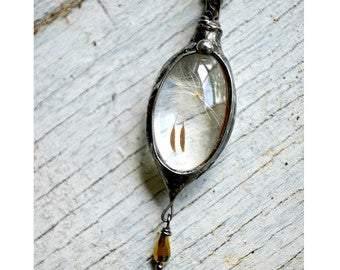Real Dandelion Seed Long Oval Wish Necklace - Bayou Glass Arts