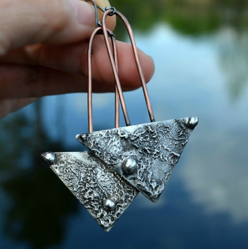 2.5 inch long mixed metal earrings on sterling silver ear wires