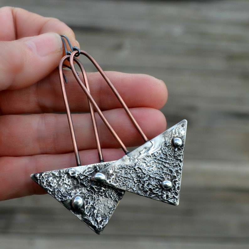 2.5 inch long mixed metal earrings on sterling silver ear wires