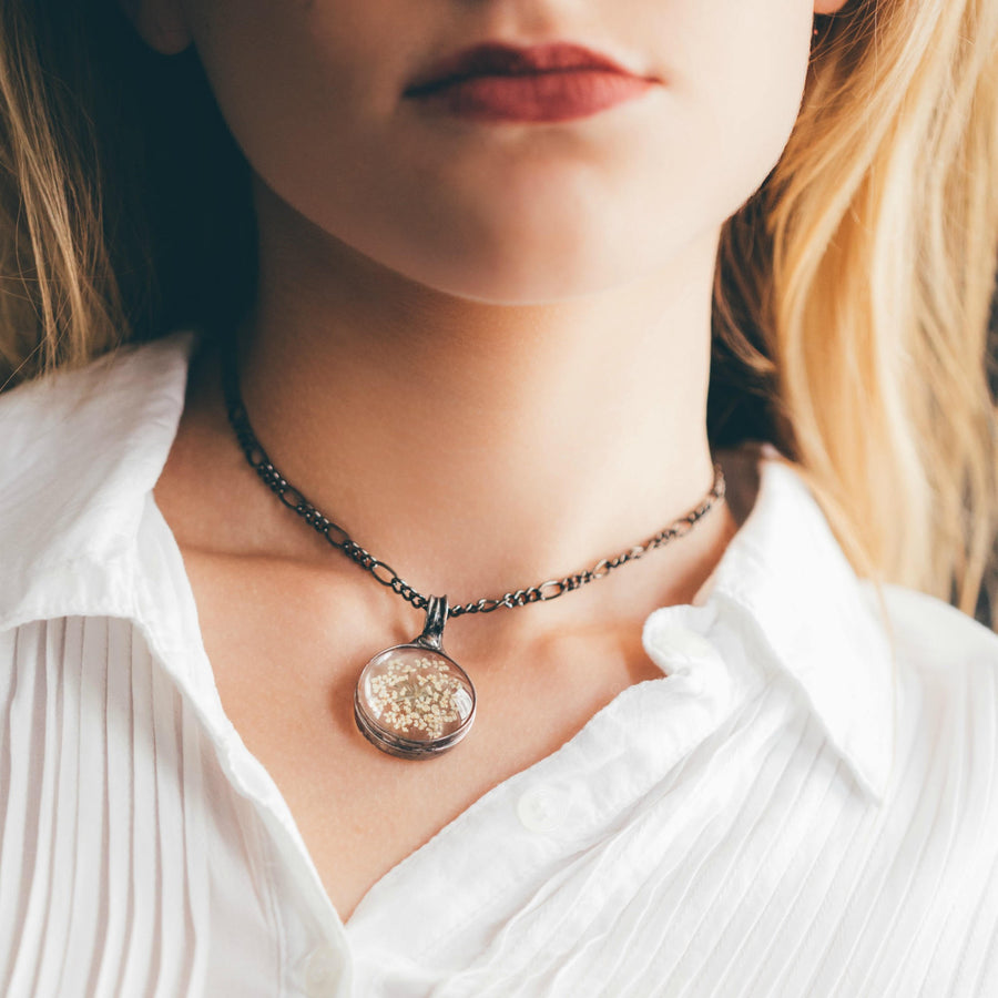 Pressed _Wildflower_Necklace_on_nape_of_Model