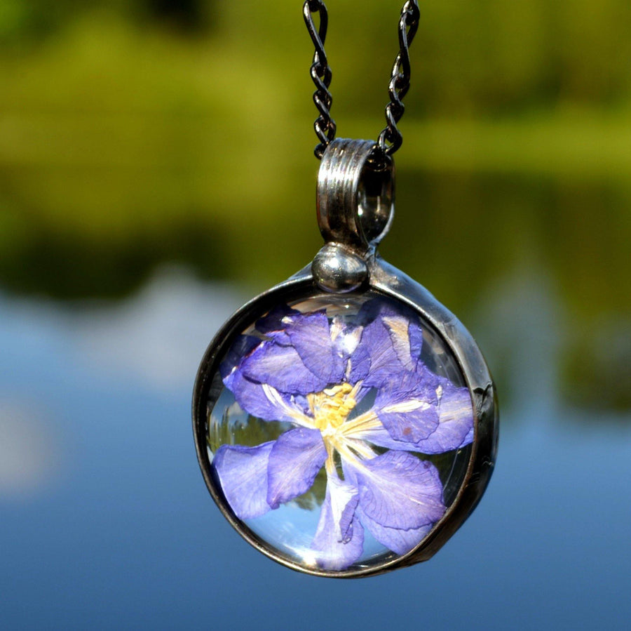 Handmade_larkspur_pendant_designed_by_Bayou_Glass_Arts