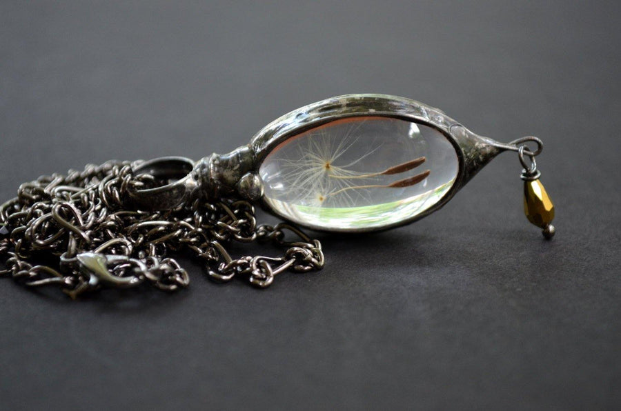 Long Oval Dandelion Wish Necklace